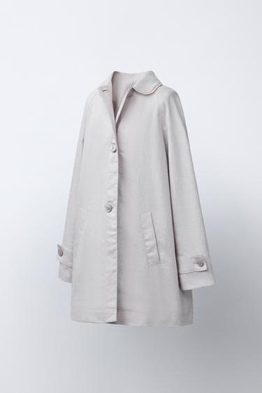 PLAIN LINEN BLEND COAT - Pearl grey by Zara - Image 1