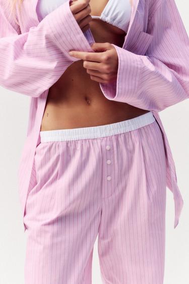 PANTALON PYJAMA BOXER À RAYURES - Rose / Blanc de Zara - Image 2
