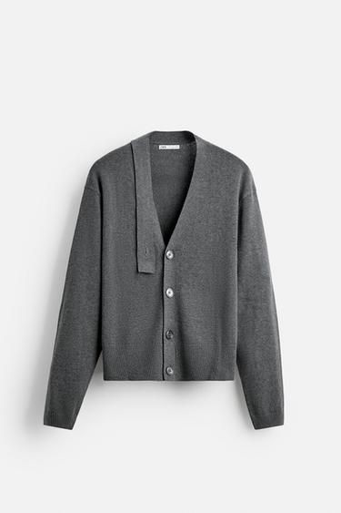 ASYMMETRIC NECKLINE CARDIGAN - Grey marl by Zara