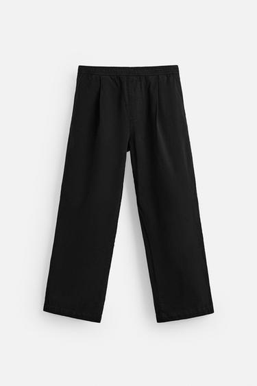 PANTALÓN PLIEGUES ALGODÓN - LINO - Negro de Zara