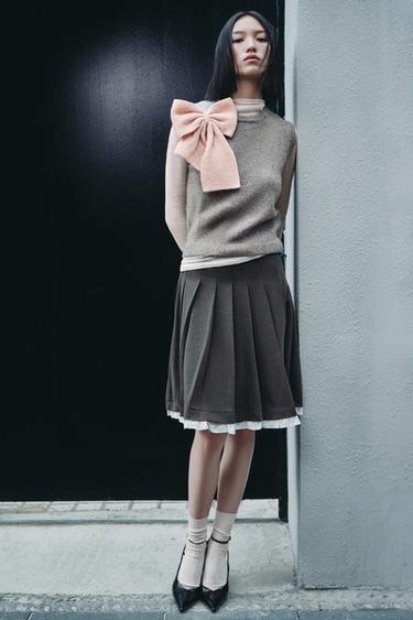 MIDI SKIRT WITH BOX PLEATS AND RUFFLES - Dark grey by Zara