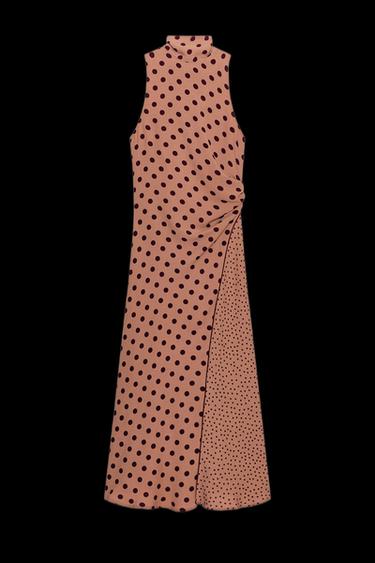 MIDI-KLEID MIT TÜPFELMUSTER UND SCHLEIFE - Toffeefarben von Zara