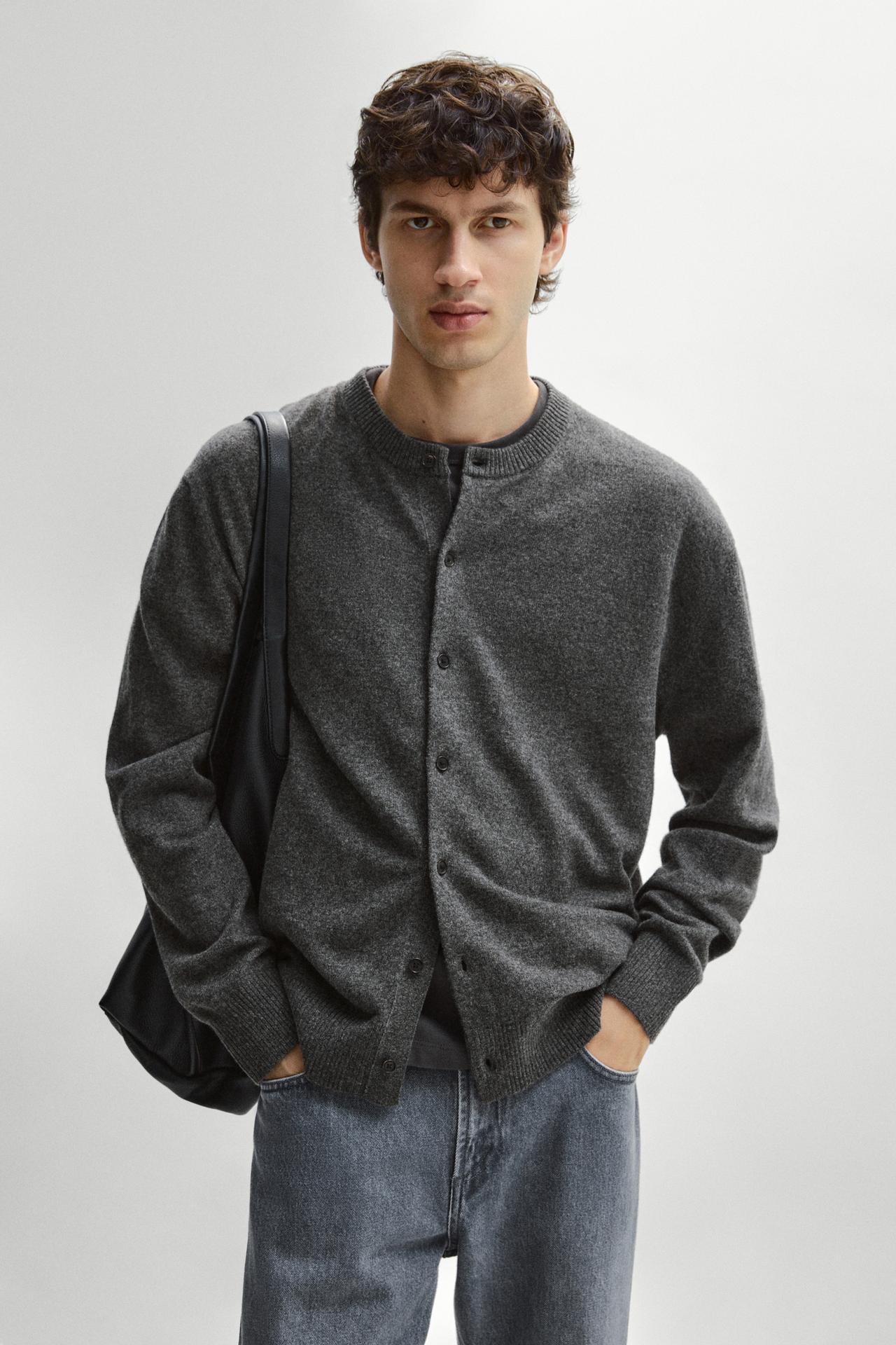 100% Wool Knit Button-Front Cardigan — Anthracite Gray