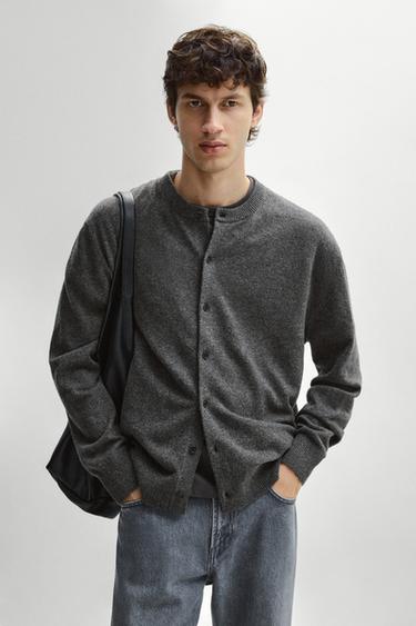 100% Wool Knit Button-Front Cardigan — Anthracite Gray 1