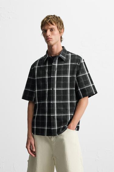 RELAXED FIT CHECK SHIRT - Black / White by Zara