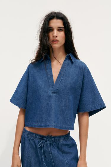 Zara TRF DENIM SHIRT - Dark indigo