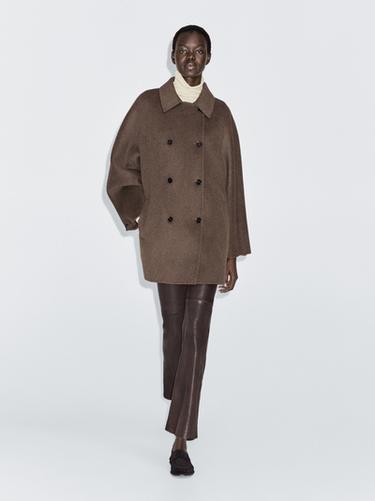 Abrigo cruzado mezcla lana - Marrón de Zara