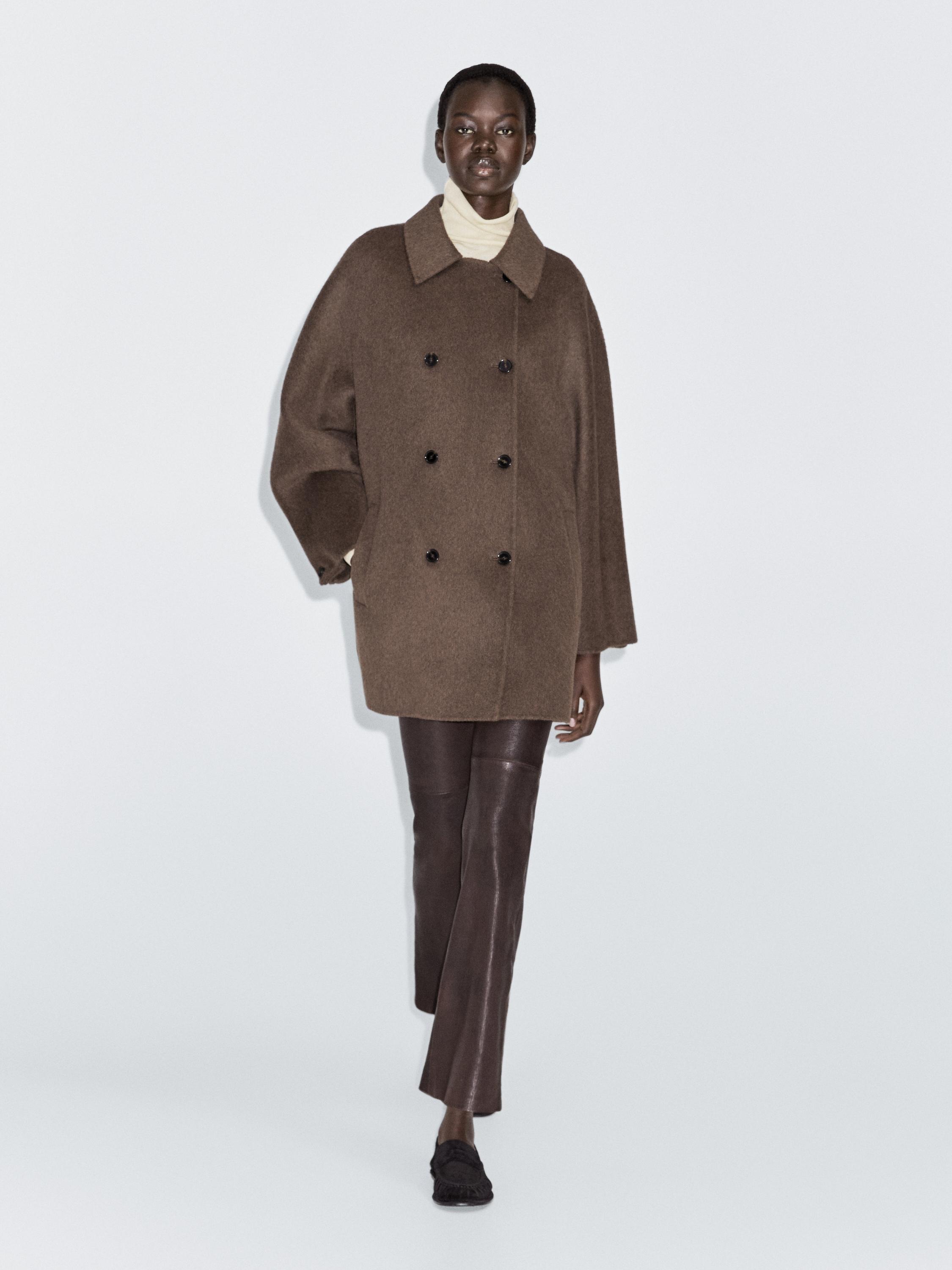 Manteau court croisé en laine mélangée