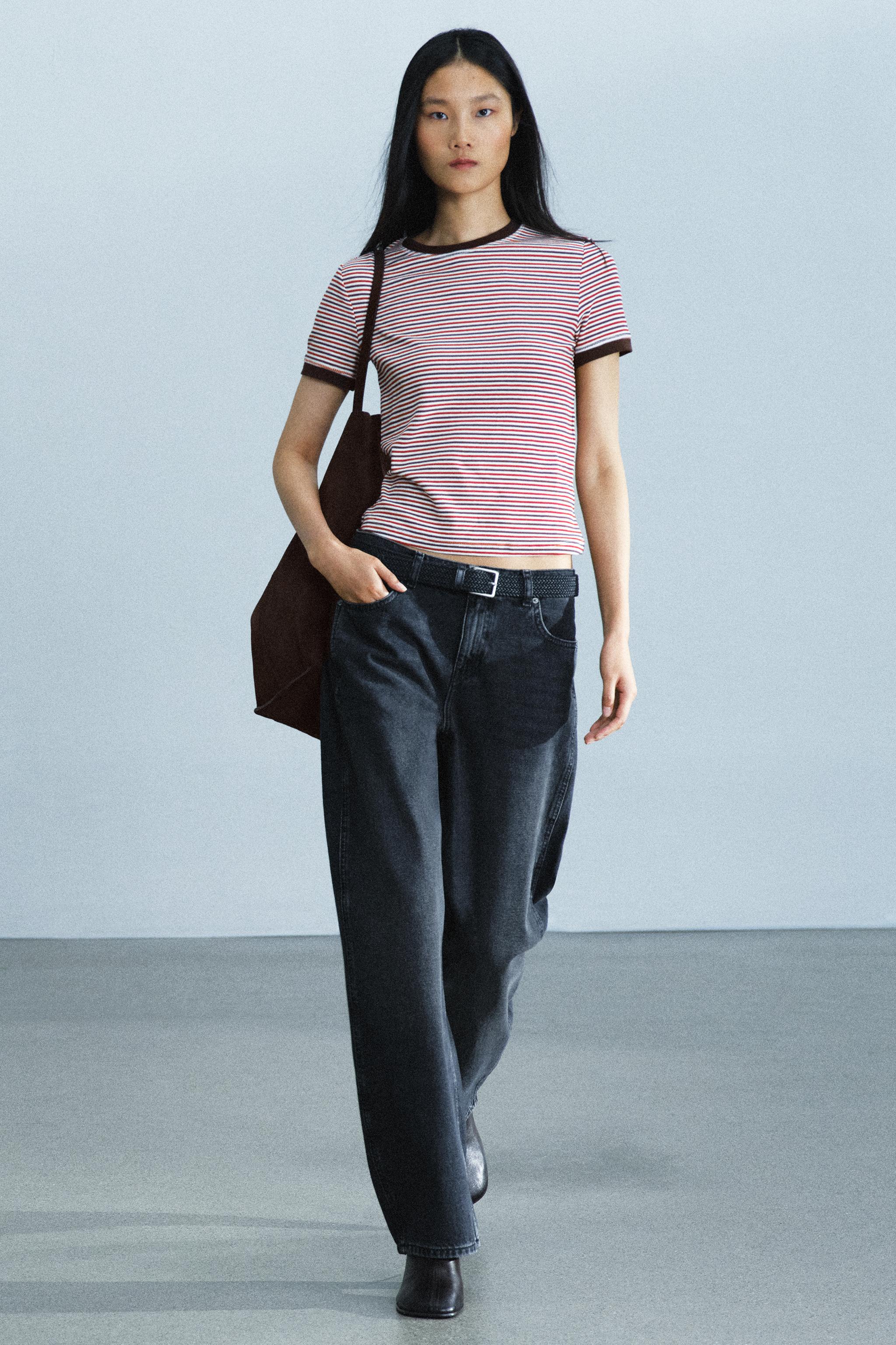 Zara KISA KOLLU ÇİZGİLİ T-SHIRT