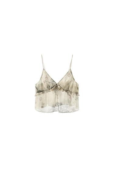 TOP LENCERO ESTAMPADO VOLANTES - Blanco roto de Zara