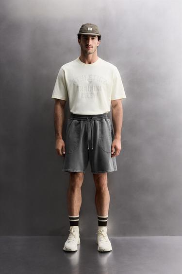 PANTALONES CORTOS JOGGER LAVADOS TRAINING - Gris / Azul de Zara - Imagen 0