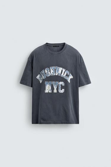 Zara WASHED PRINT T-SHIRT - Faded blue