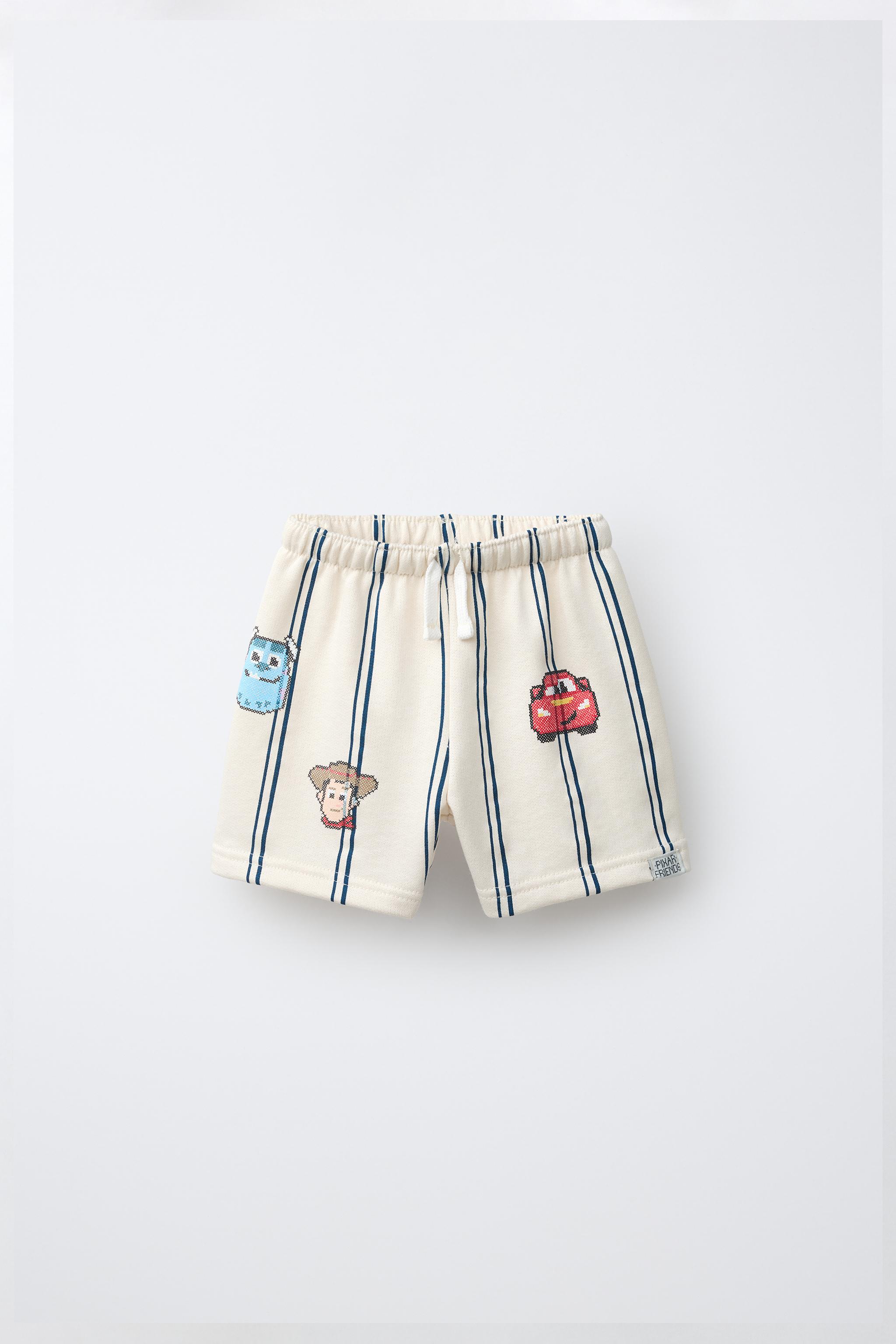 TOY STORY © DISNEY/PIXAR EMBROIDERED STRIPED SHORTS — Ecru