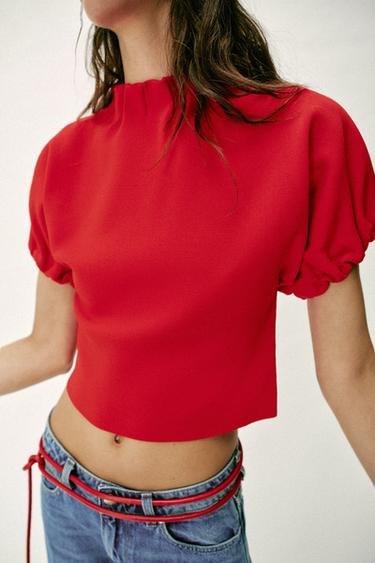 GATHERED KNIT TOP - Red by Zara