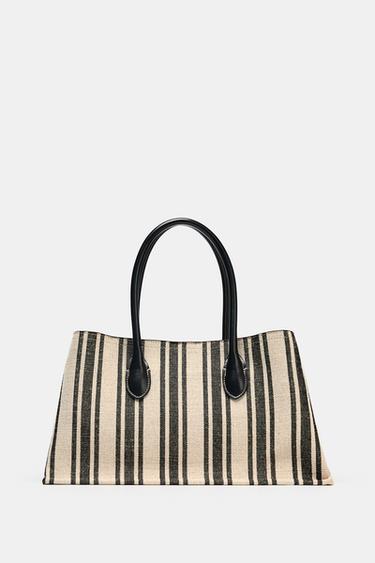 STRIPED CANVAS TOTE BAG - Black by Zara