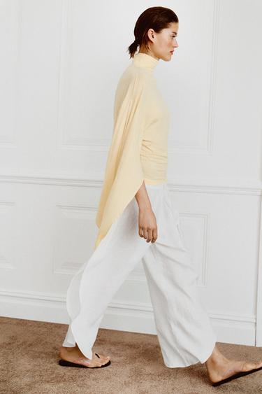 Zara ZW COLLECTION LINEN PANTS WITH VENTS - White
