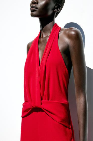 HALTER NECK KNOT JUMPSUIT - Red by Zara - Image 1