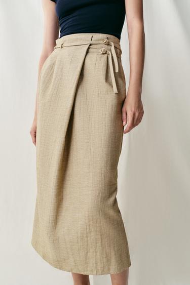 FALDA MIDI CINTURÓN - Tostado de Zara