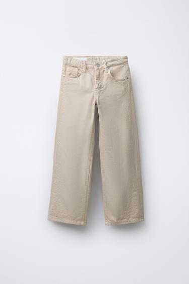 EMBROIDERED WIDE-LEG TROUSERS - Beige by Zara