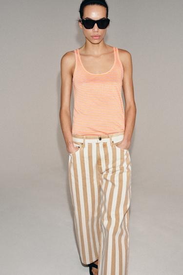 تيشرت ريفي مخطط - برتقالية by Zara - Image 0