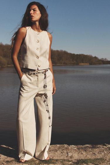 RUSTIC STRAIGHT-LEG TROUSERS - Light beige by Zara - Image 3