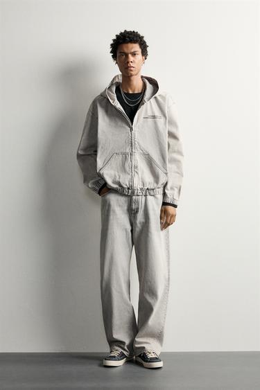 EMBROIDERED DENIM HOODED JACKET - Pearl grey by Zara