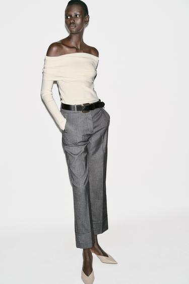 TROUSERS WITH BELT AND TURN-UP HEMS - Dark grey by Zara