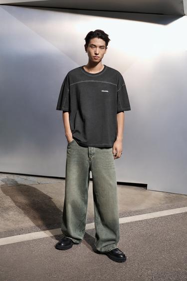 WASHED RELAXED FIT T-SHIRT - Dark anthracite by Zara - Image 0