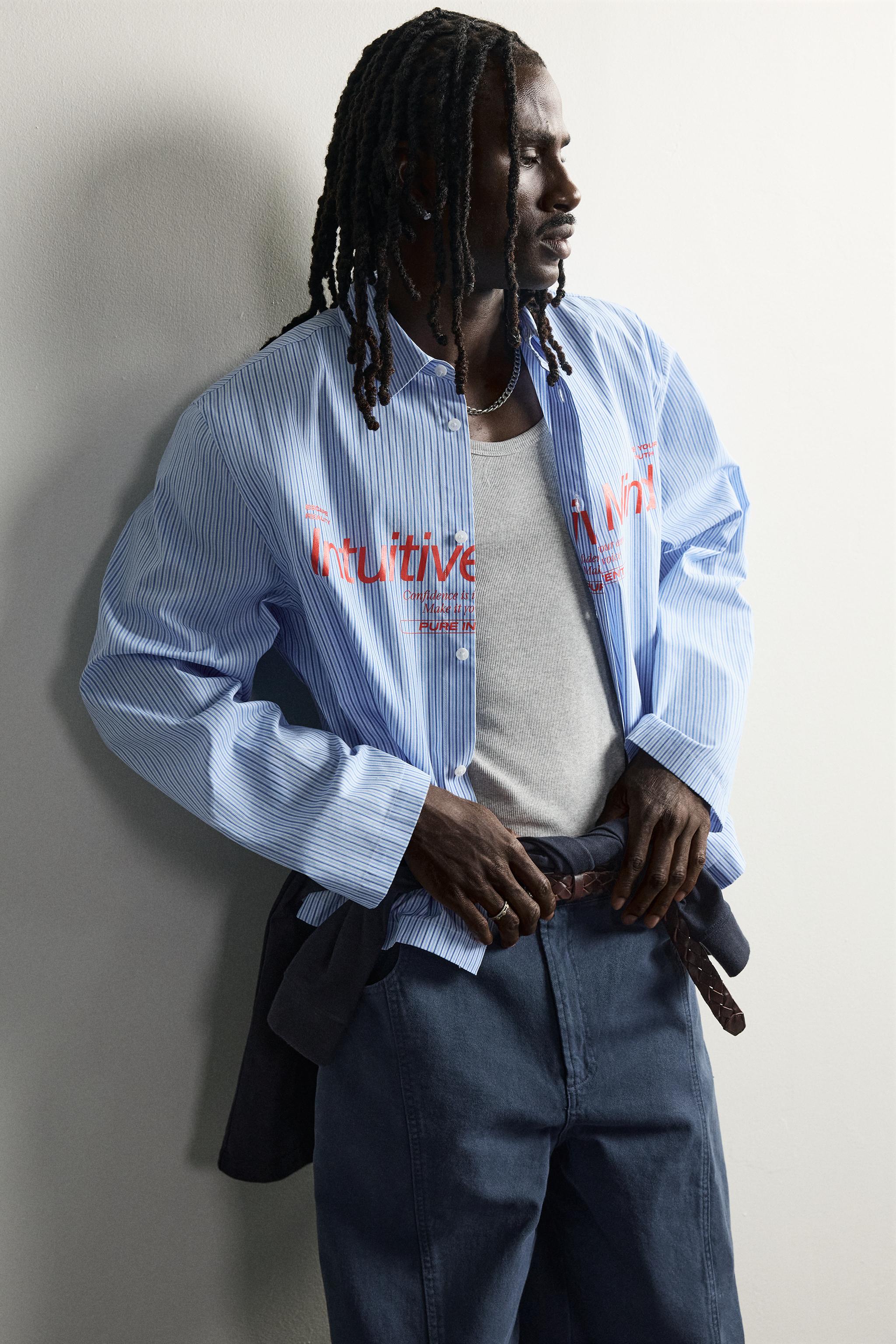 CHEMISE RELAXED FIT RAYURES INSCRIPTION IMPRIMÉE