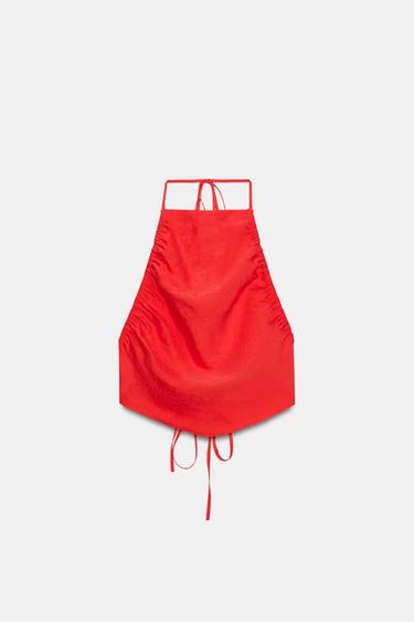 HALTER TOP WITH GATHERING - Red / Coral by Zara