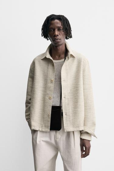 CONTRAST TEXTURED OVERSHIRT - Cream by Zara