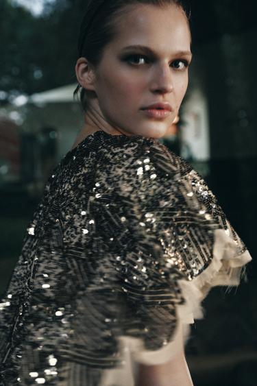 CAPE WITH SEQUIN EMBROIDERY - Ivory by Zara