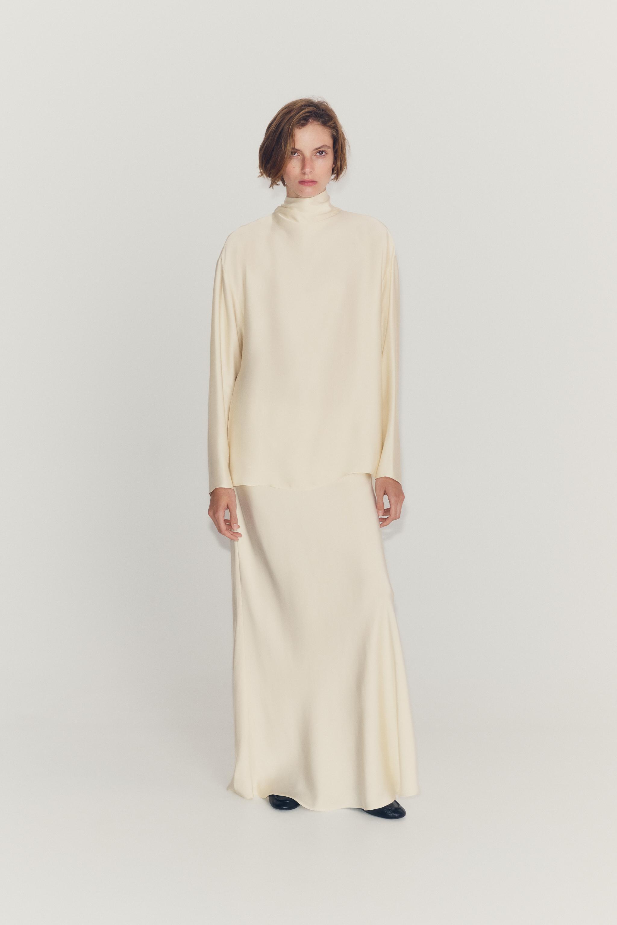 ZW COLLECTION SATIN TIE SHIRT — Ivory