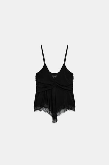 TOP ASIMÉTRICO ENCAJE - Negro de Zara - Imagen 0
