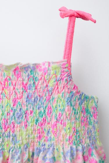 SMOCKED FLORAL PRINT DRESS - Fuchsia by Zara - Image 2