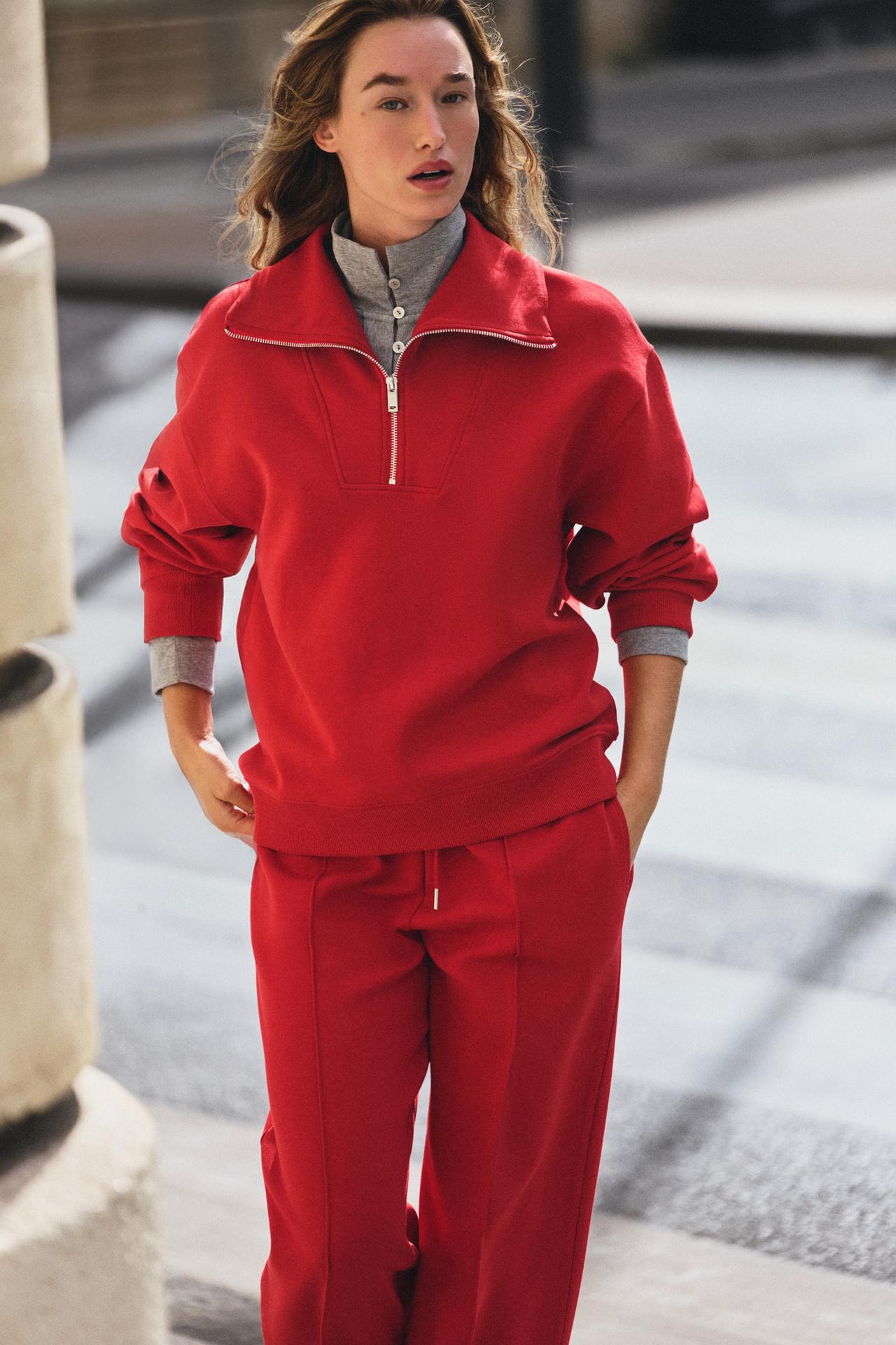 INTERLOCK ZIP-UP SWEATSHIRT — Red