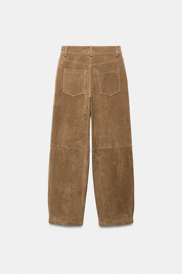 PANTALON 100% CUIR DAIM - Marron clair de Zara - Image 6