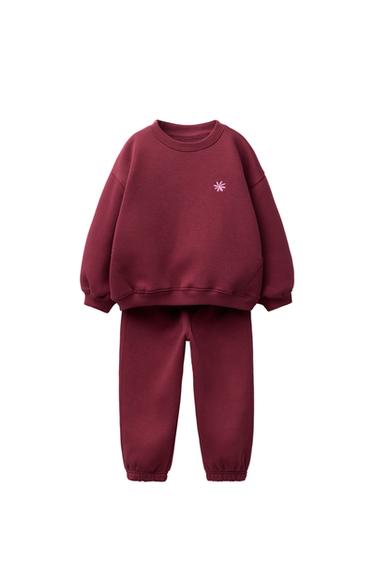 Zara EMBROIDERED SWEATSHIRT AND JOGGER SET - Maroon