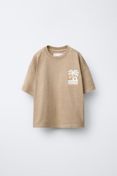 GARMENT DYE PRINT T-SHIRT AND BERMUDA SHORTS SET - Brown by Zara - Image 1