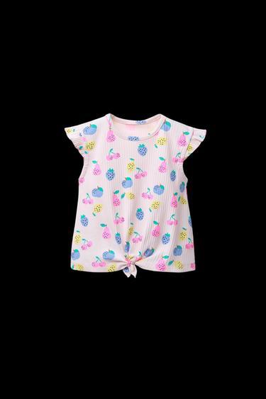 Zara RIBBED PRINTED KNOT T-SHIRT - Light pink - Image 0