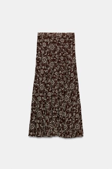 JUPE MI-LONGUE BRODÉE - Marron / Écru de Zara - Image 5