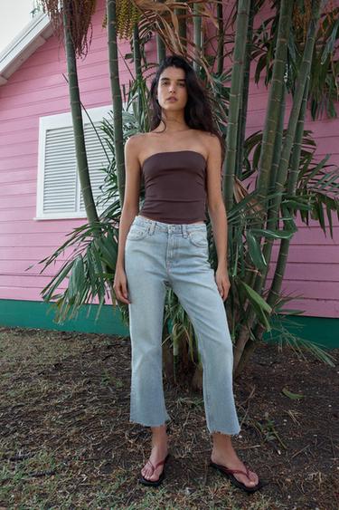 TRF CROPPED FLARE HIGH-WAIST JEANS - Light blue by Zara