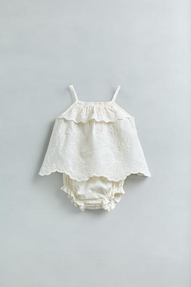 EMBROIDERED FLORAL TOP AND BRIEFS - Ecru by Zara
