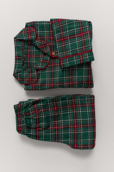 3-6 AÑOS/ PIJAMA FRANELA CUADROS - Verde de Zara