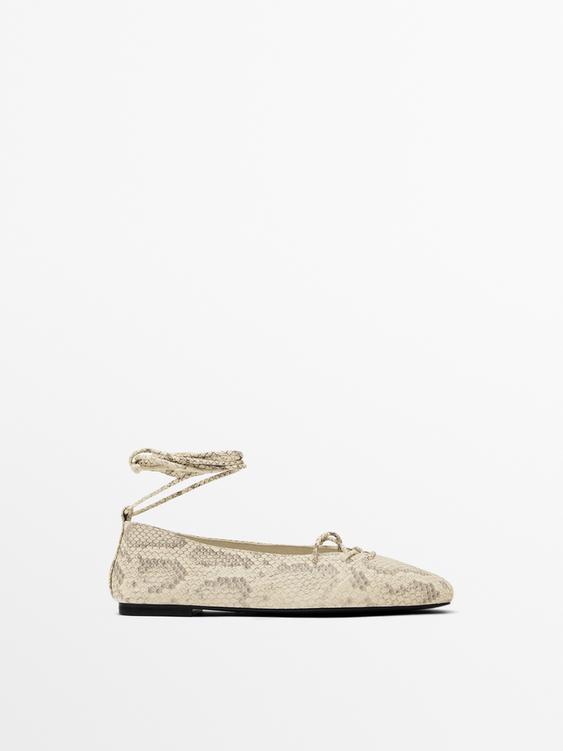 Lace-up printed ballet flats