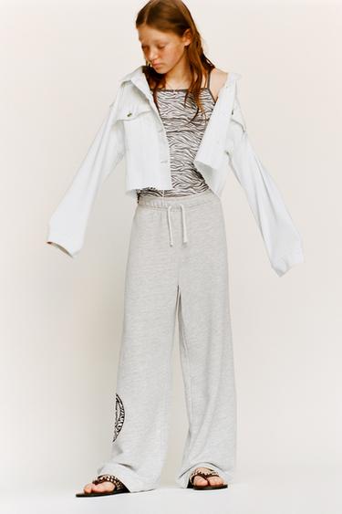 PANTALÓN FELPA WIDE LEG BOLA BILLAR - Gris vigoré de Zara