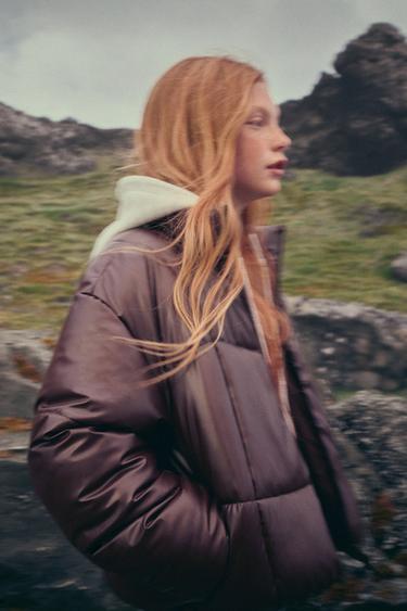 WATER-REPELLENT SHINY PADDED JACKET - Brown by Zara