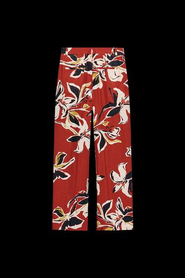 HOSE MIT BLUMENMUSTER UND LEINEN - Bunt von Zara