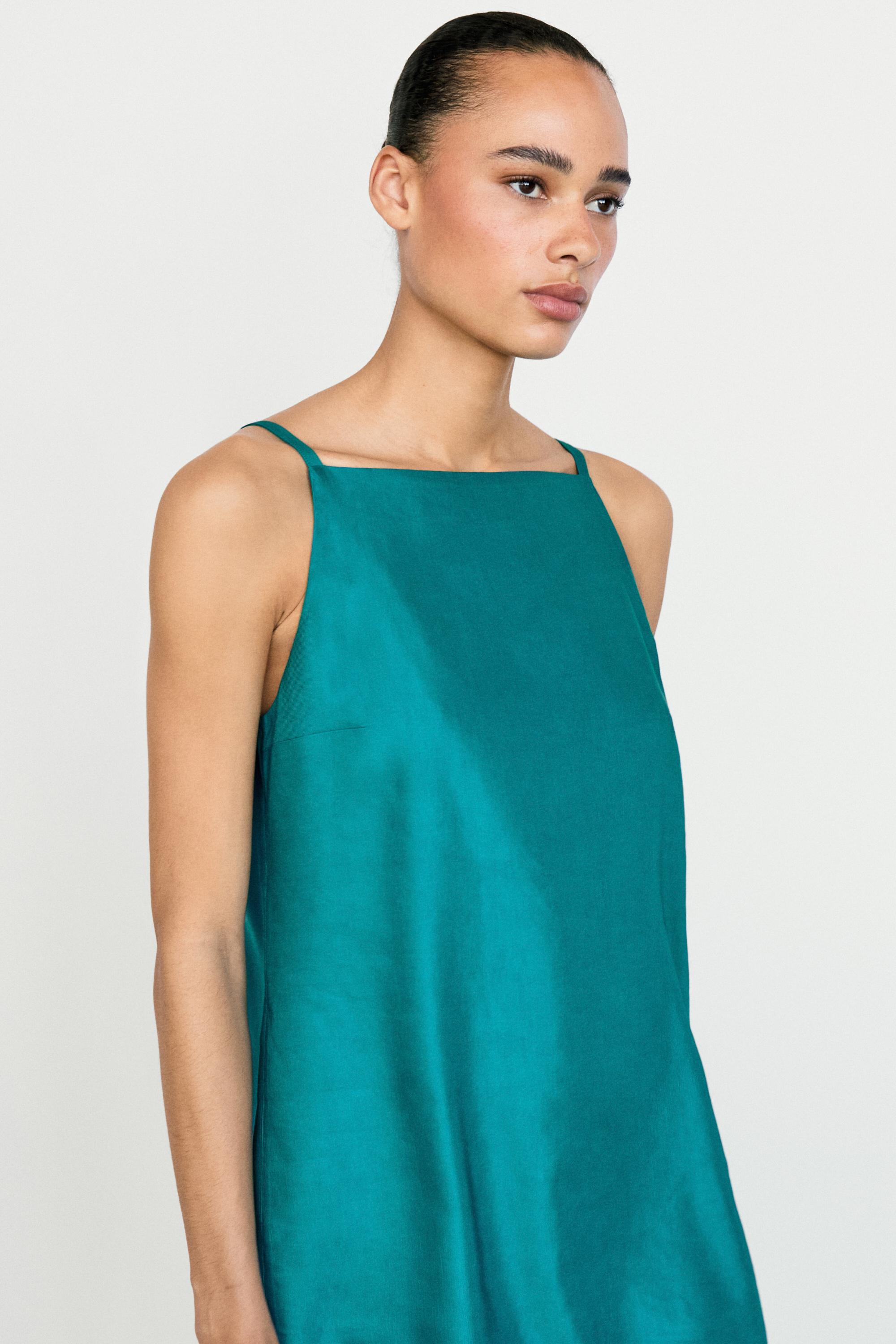 Linen blend mini dress — Blue