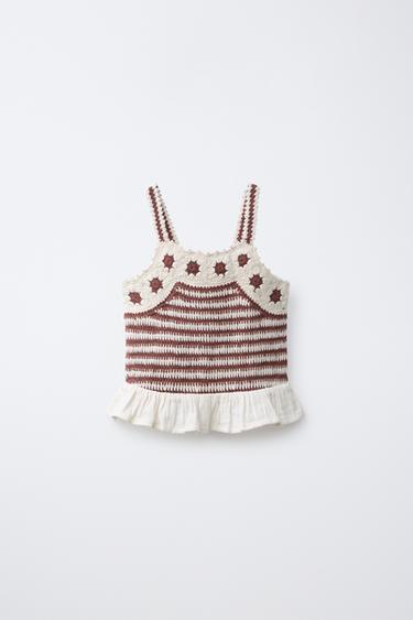 COMBINED KNIT CROCHET TOP - Terracotta by Zara